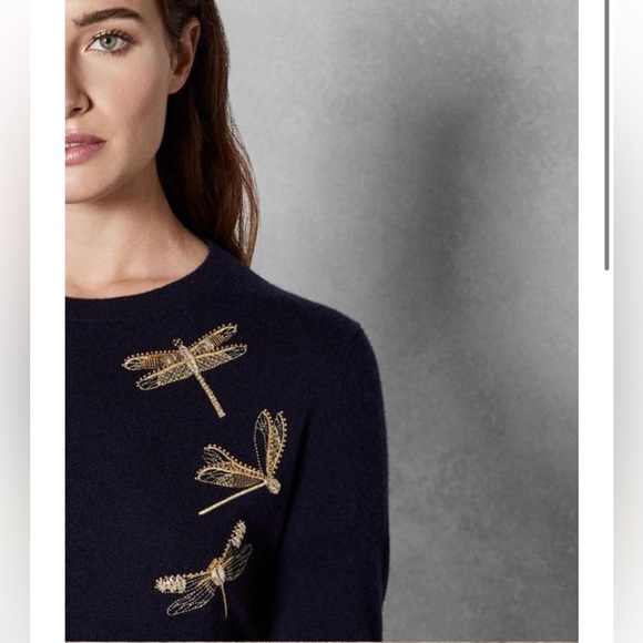 Ted Baker Nelina Sugarplum Embroidered Dragonfly Sweater Navy - Picture 3 of 16
